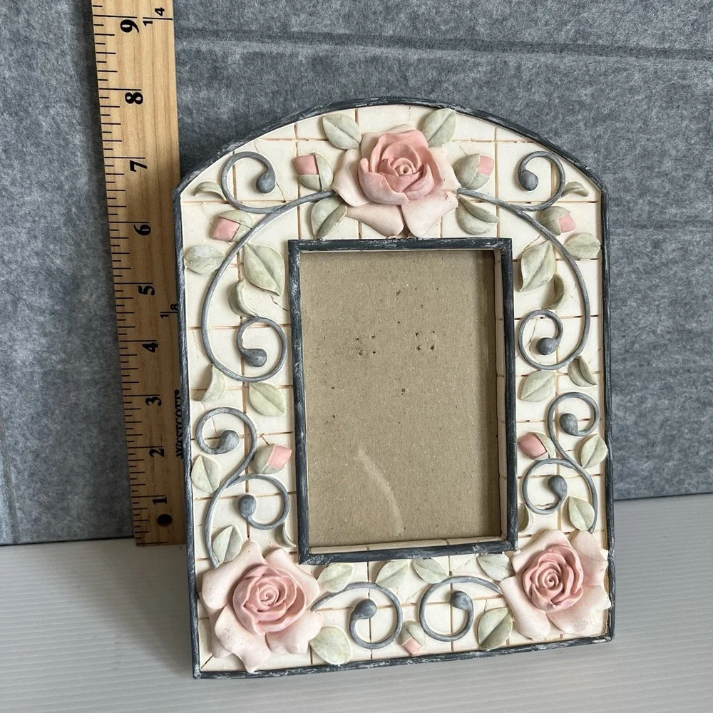 Vintage Shabby Chic Picture Photo Frame Pink Roses Cottagecore